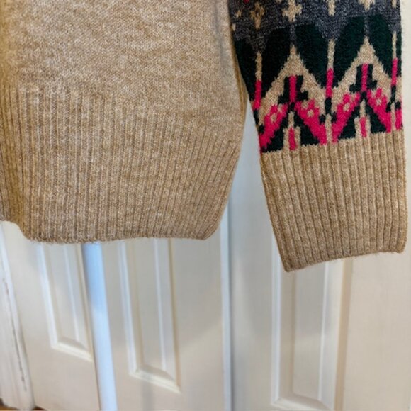 NWT Cece Fair Isle Funnel Neck Sweater in Latte Heather Size XS - Picture 5 of 9